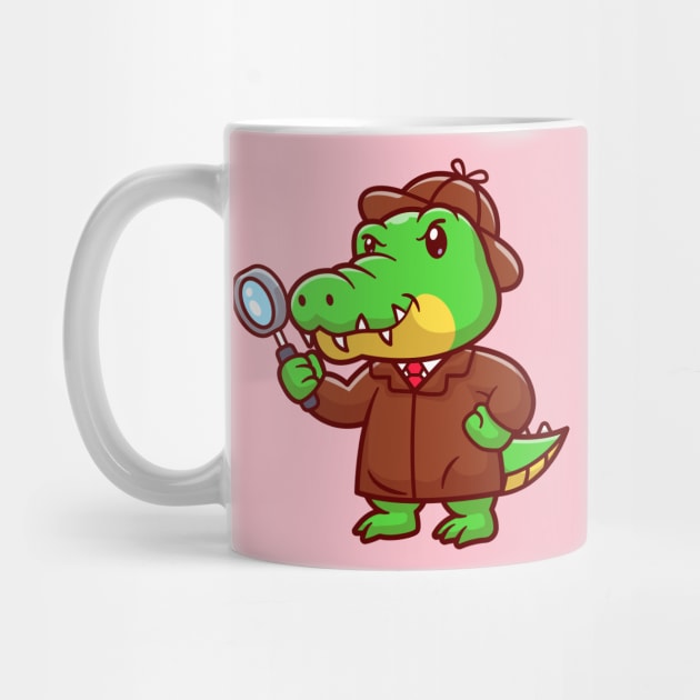 Cute Crocodile Detective With Magnifying Glass Cartoon by Catalyst Labs